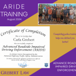 DUI lawyer | ARIDE Training course certificate and class photo