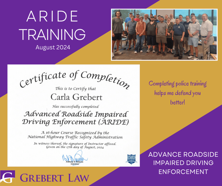 DUI lawyer | ARIDE Training course certificate and class photo